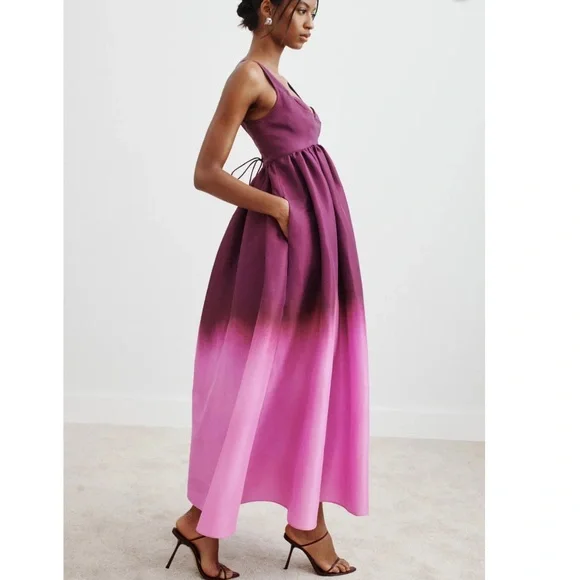 Acler Redin Ombré Maxi Pink Structured Lace Up Back Dress size US 8 $550 MSRP - Picture 7 of 13
